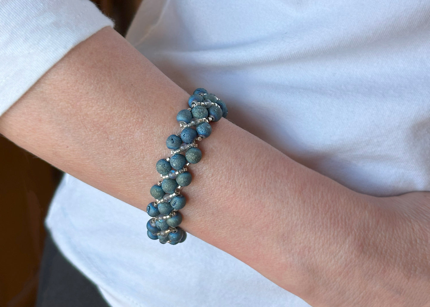 blue druzy quartz bracelet