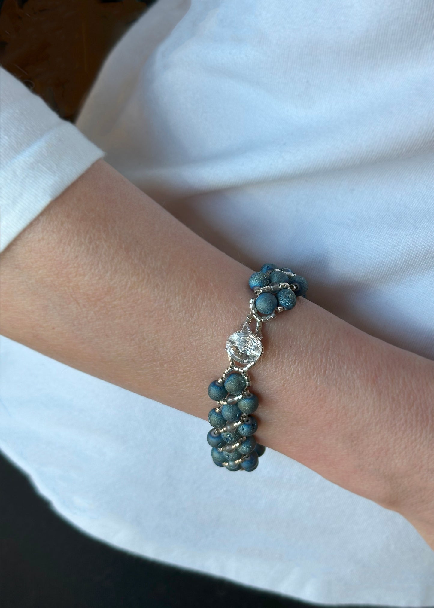 blue druzy quartz bracelet