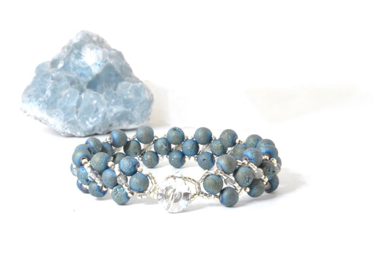 blue druzy quartz bracelet