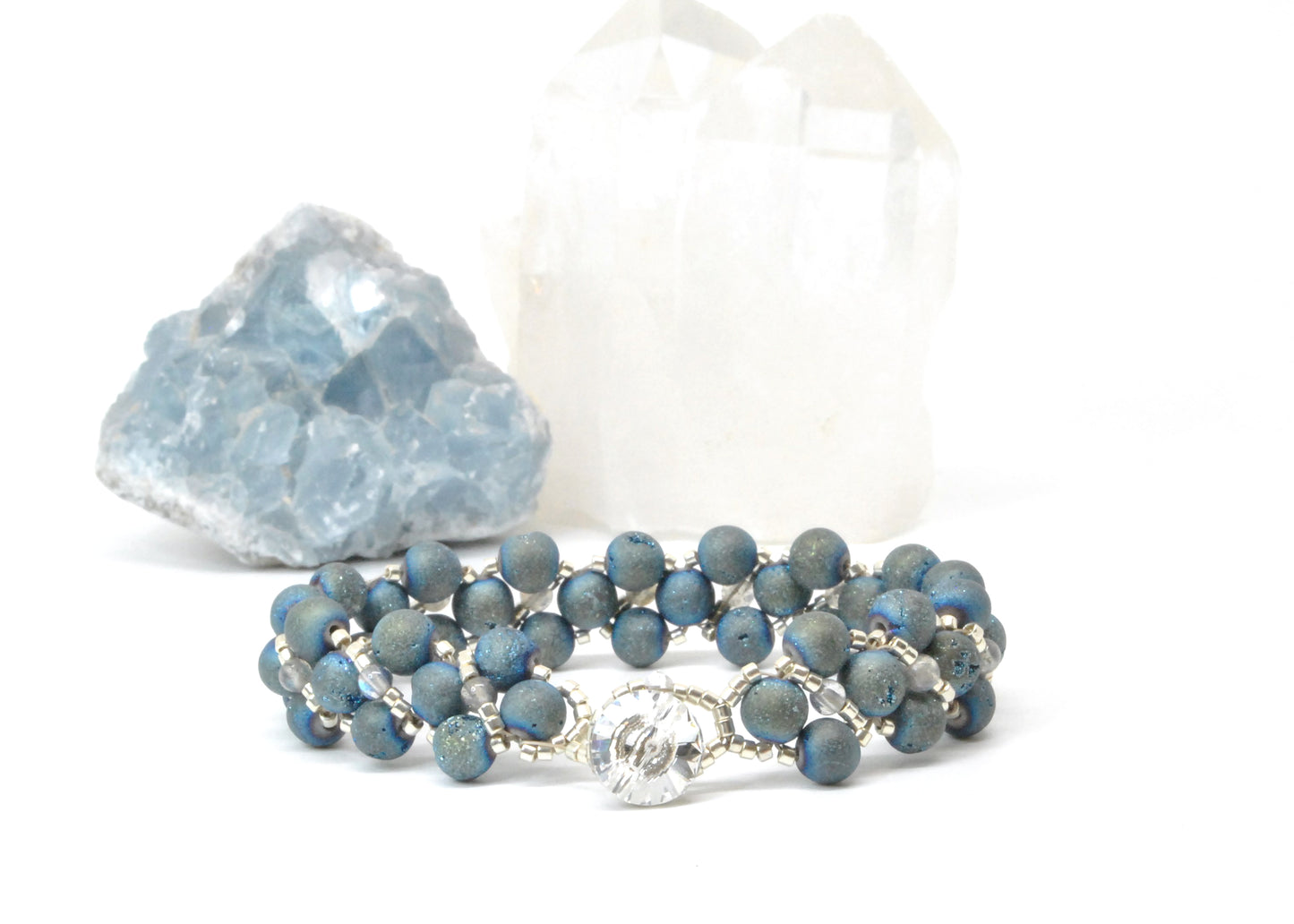 blue druzy quartz bracelet