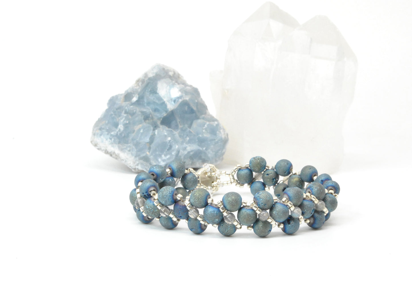 blue druzy quartz bracelet