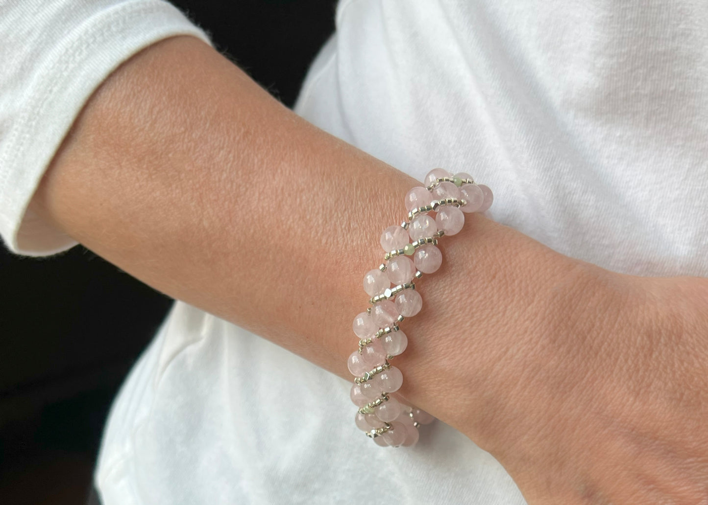 rose quartz & beryl/morganite bracelet