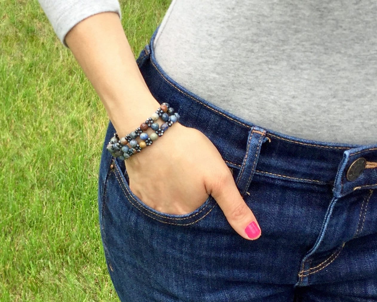 blue sunset dumortierite gemstone bracelet . blue gemstone bracelet . gemstone jewelry . ooak bracelet . handmade . nickel free jewelry