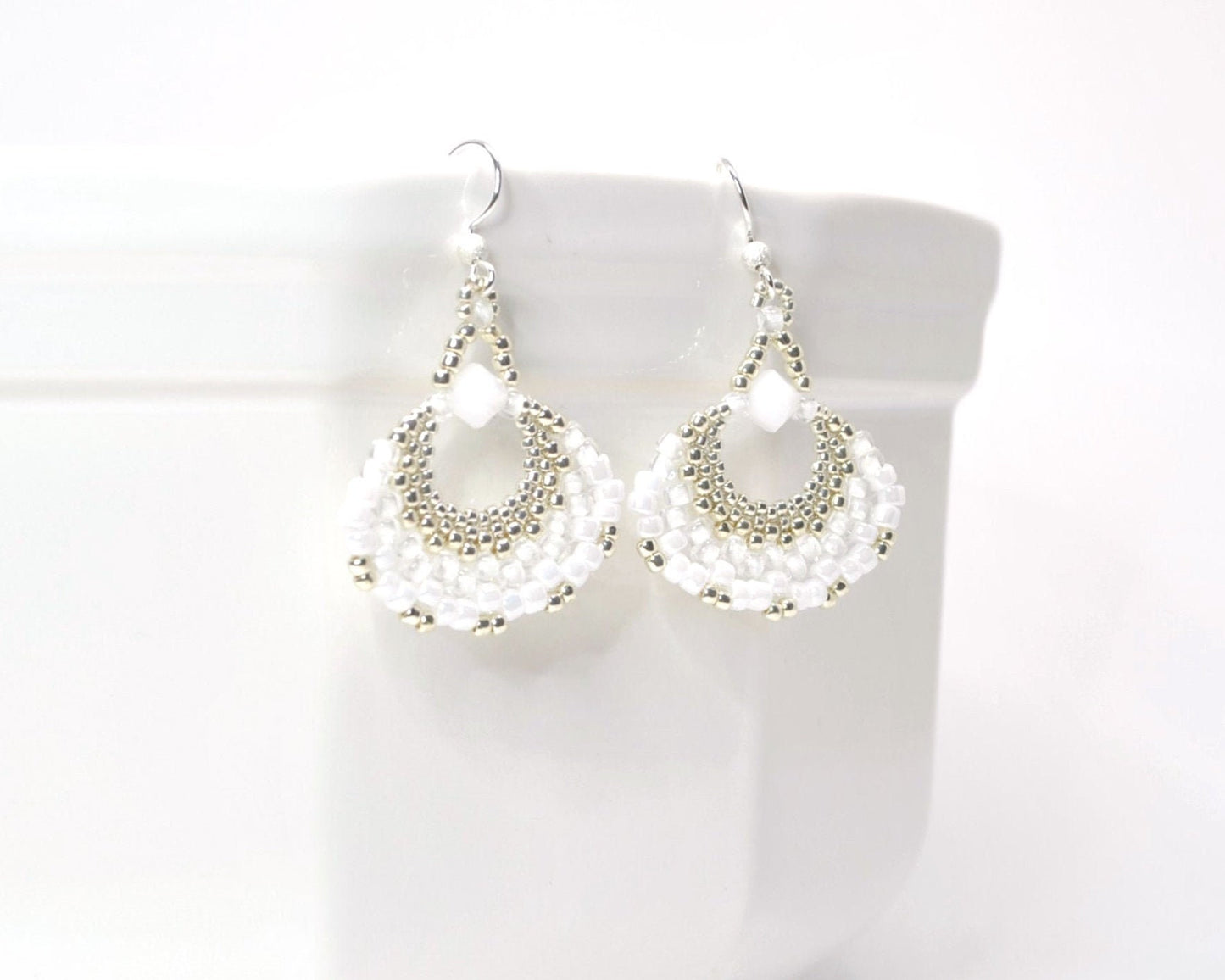 bright white fan earrings