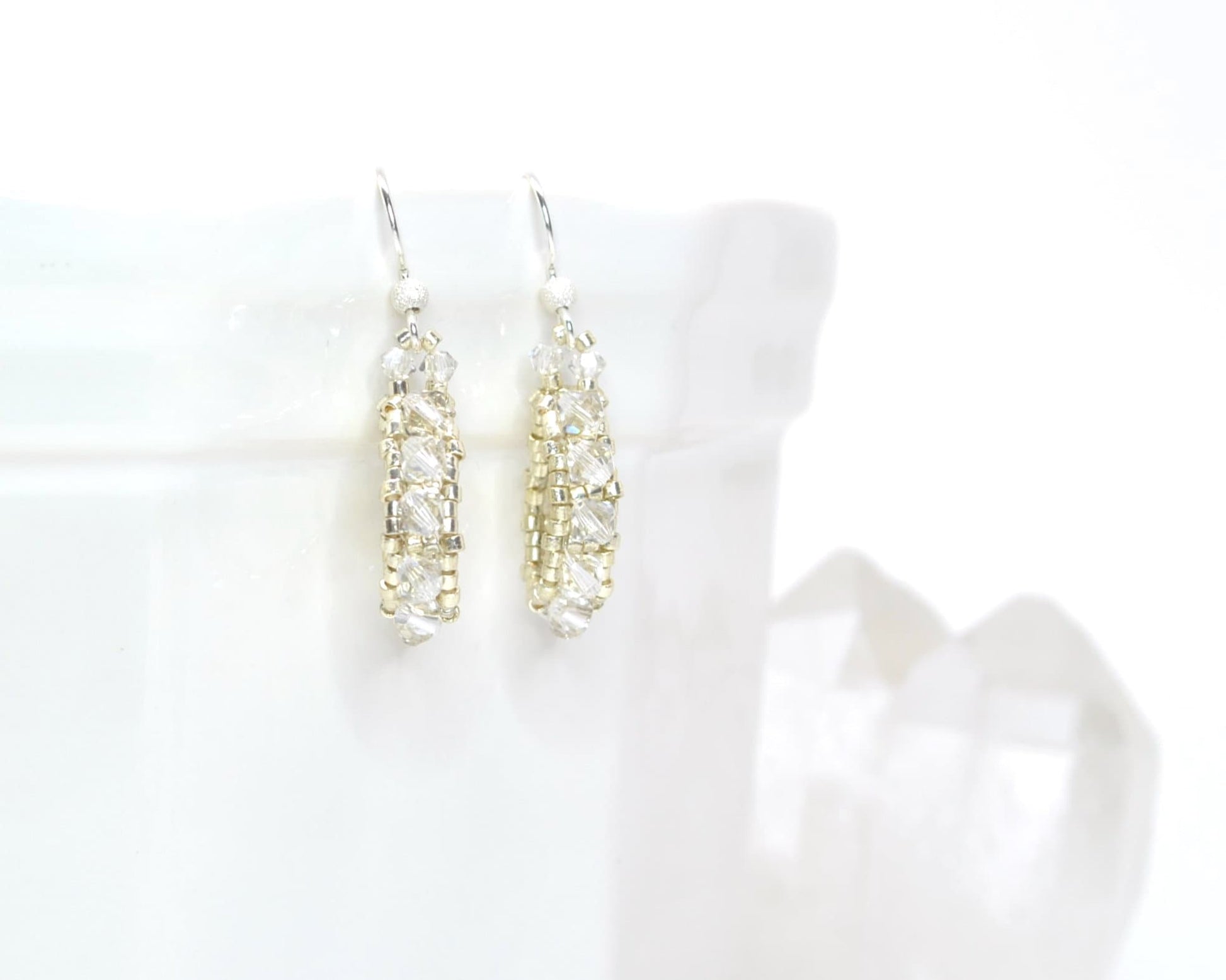 crystal and pale gold & sterling silver crystal loop earrings . delicate wedding earrings . elegant wedding earrings . special occasion .