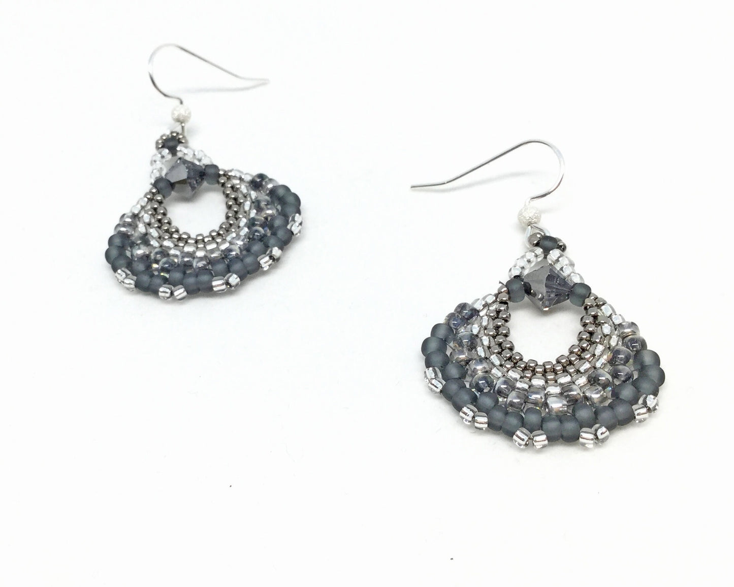 charcoal and silver fan earrings . metallic fan earrings . silver and gray earrings . gray fan earrings . modern fan earrings .