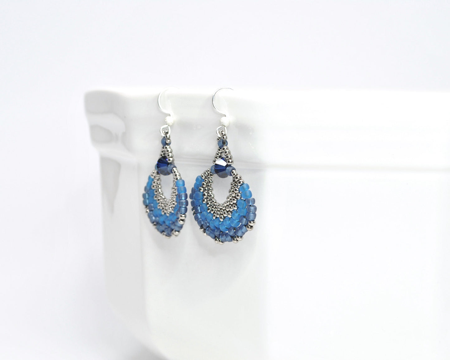 cobalt blue and silver fan earrings