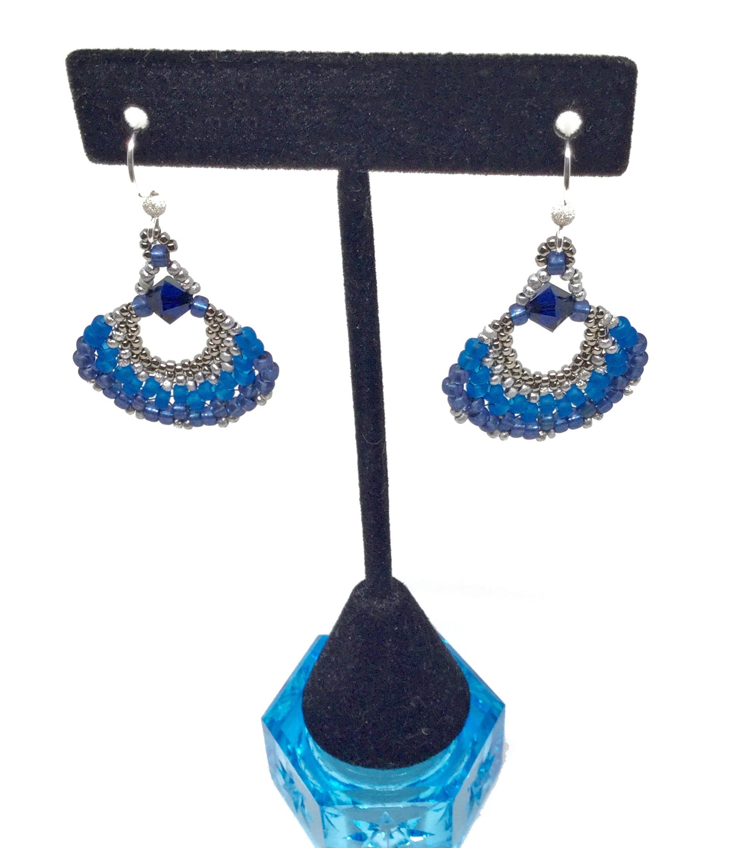 cobalt blue and silver fan earrings