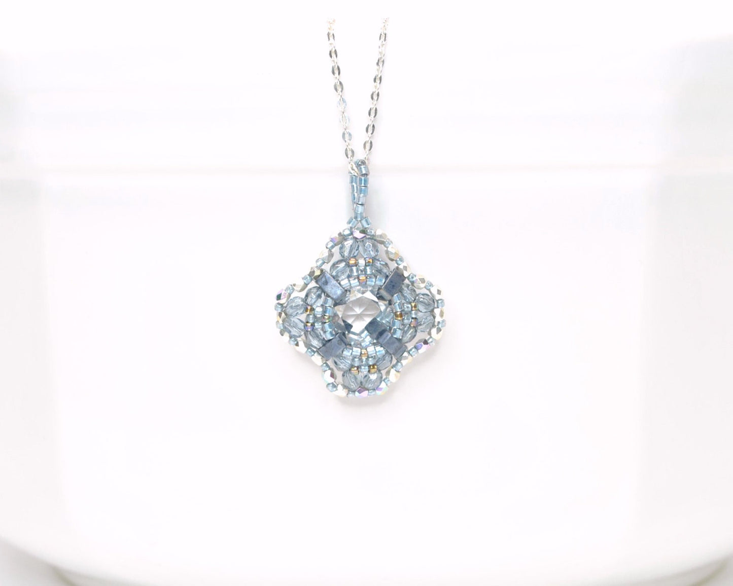 blue gray and clear swarovski crystal pendant necklace . #027