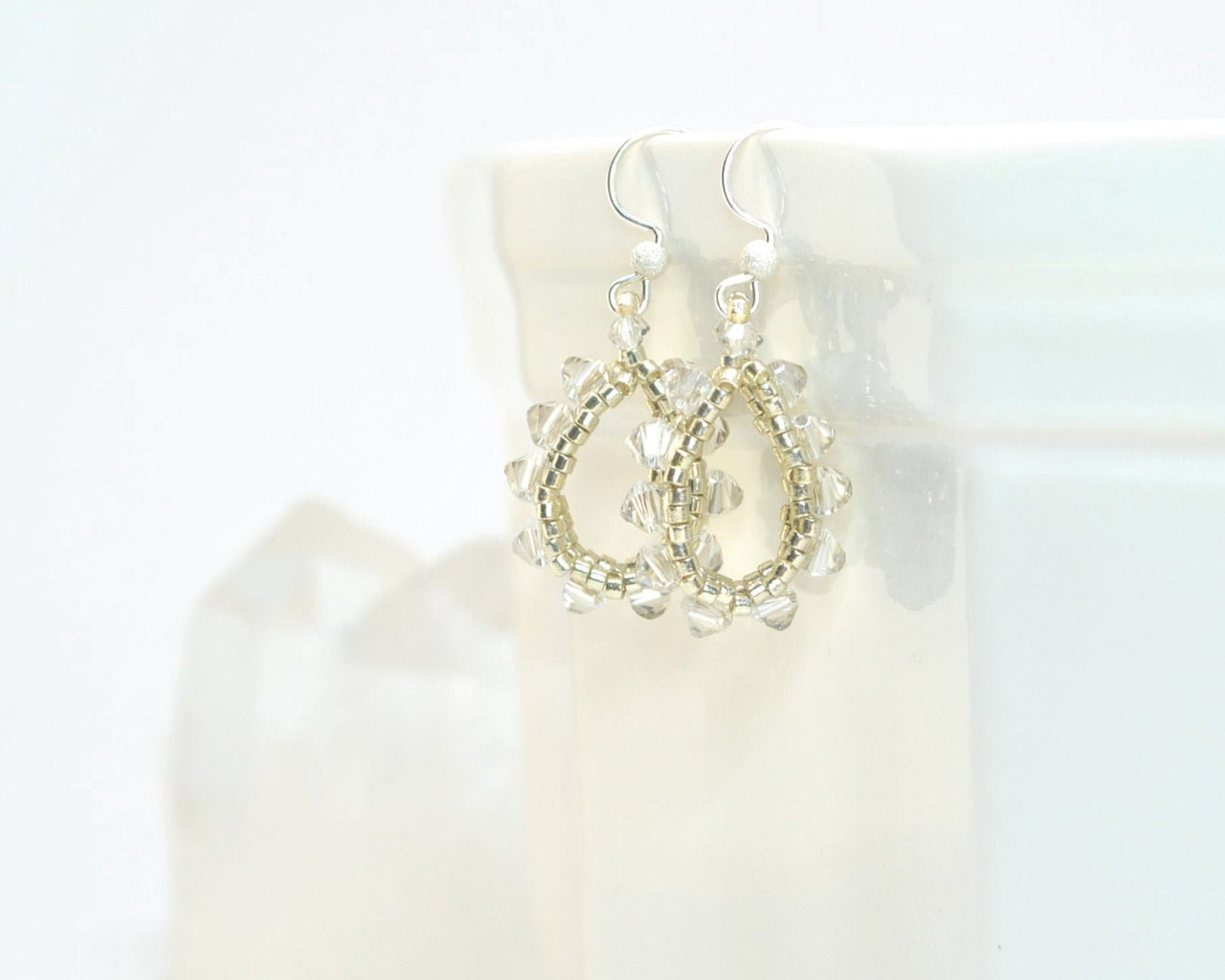 crystal and pale gold & sterling silver crystal loop earrings . delicate wedding earrings . elegant wedding earrings . special occasion .