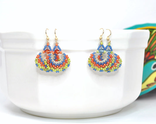 fiesta glass beaded fan earrings