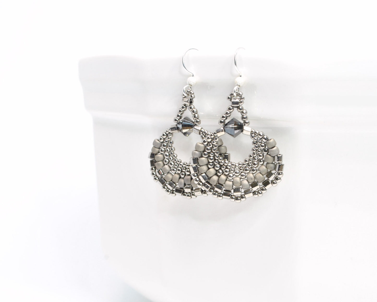 dark silver metallic fan earrings