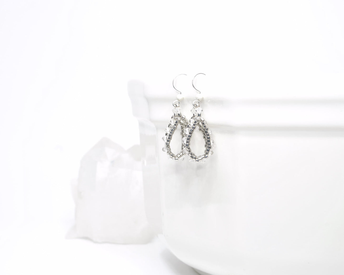 silver and clear crystal earrings . wedding earrings . bridal earrings . modern wedding earrings . nickel free . loop earrings . small hoop