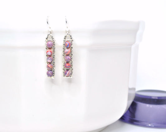 pink marbled rainbow cal silica earrings . pink and purple earrings . nickel free earrings . pink earrings, birthday gift, color swirl