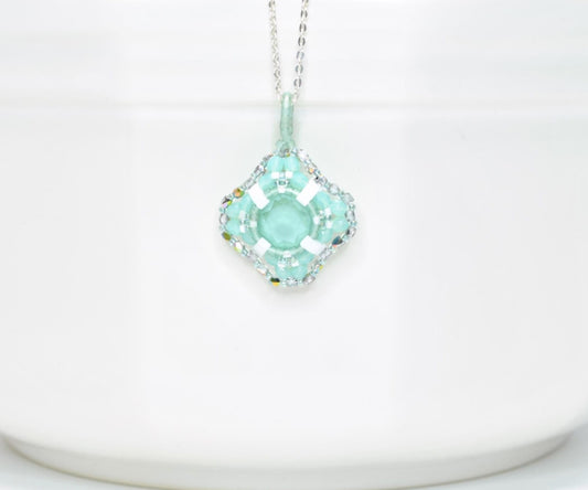 mint swarovski crystal cushion cut pendant . #019