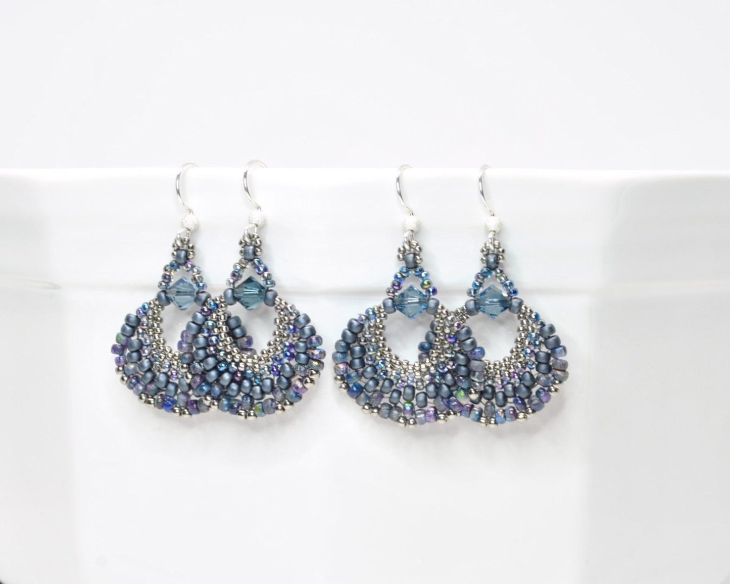 navy blue statement fan earrings