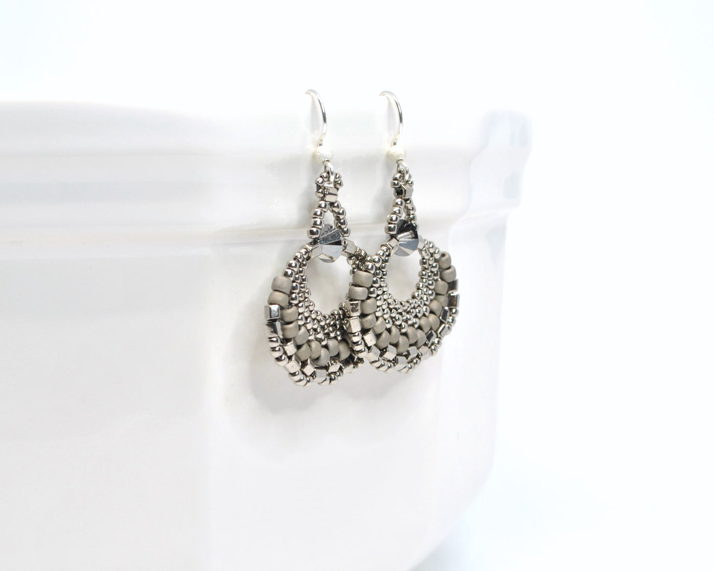 dark silver metallic fan earrings