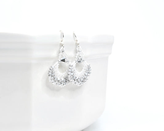 white and silver fan earrings