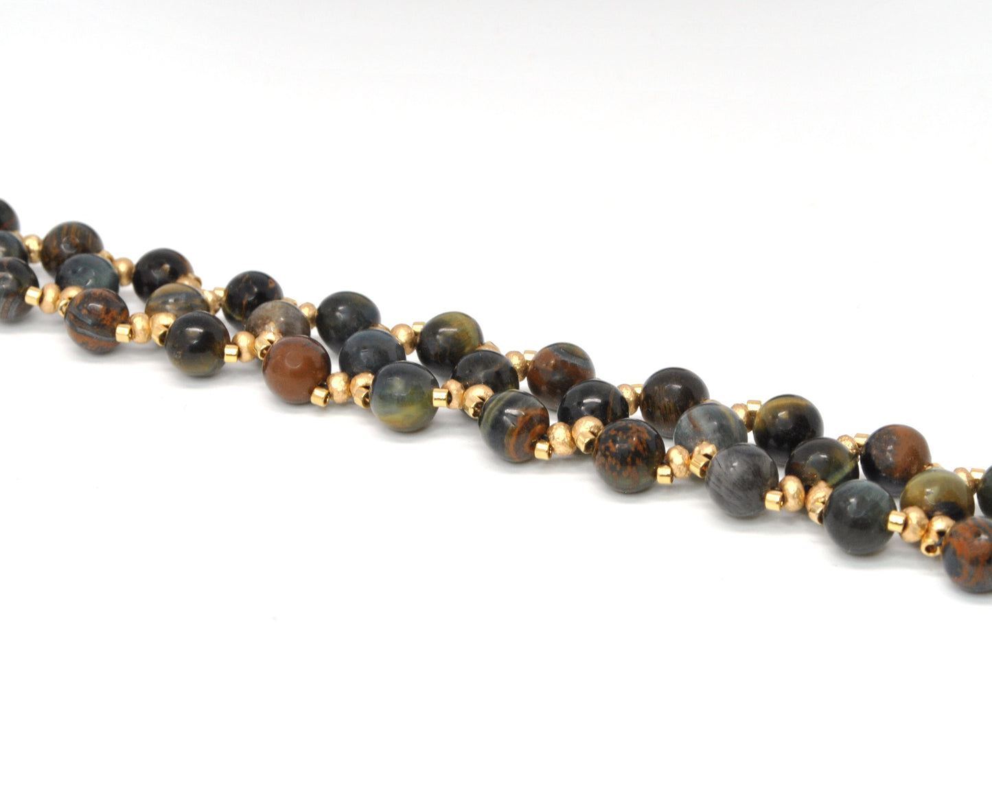 blue tiger eye gemstone bracelet . blue tiger eye and gold beaded bracelet . nickel free jewelry . gemstone jewelry . gemstone bracelet .