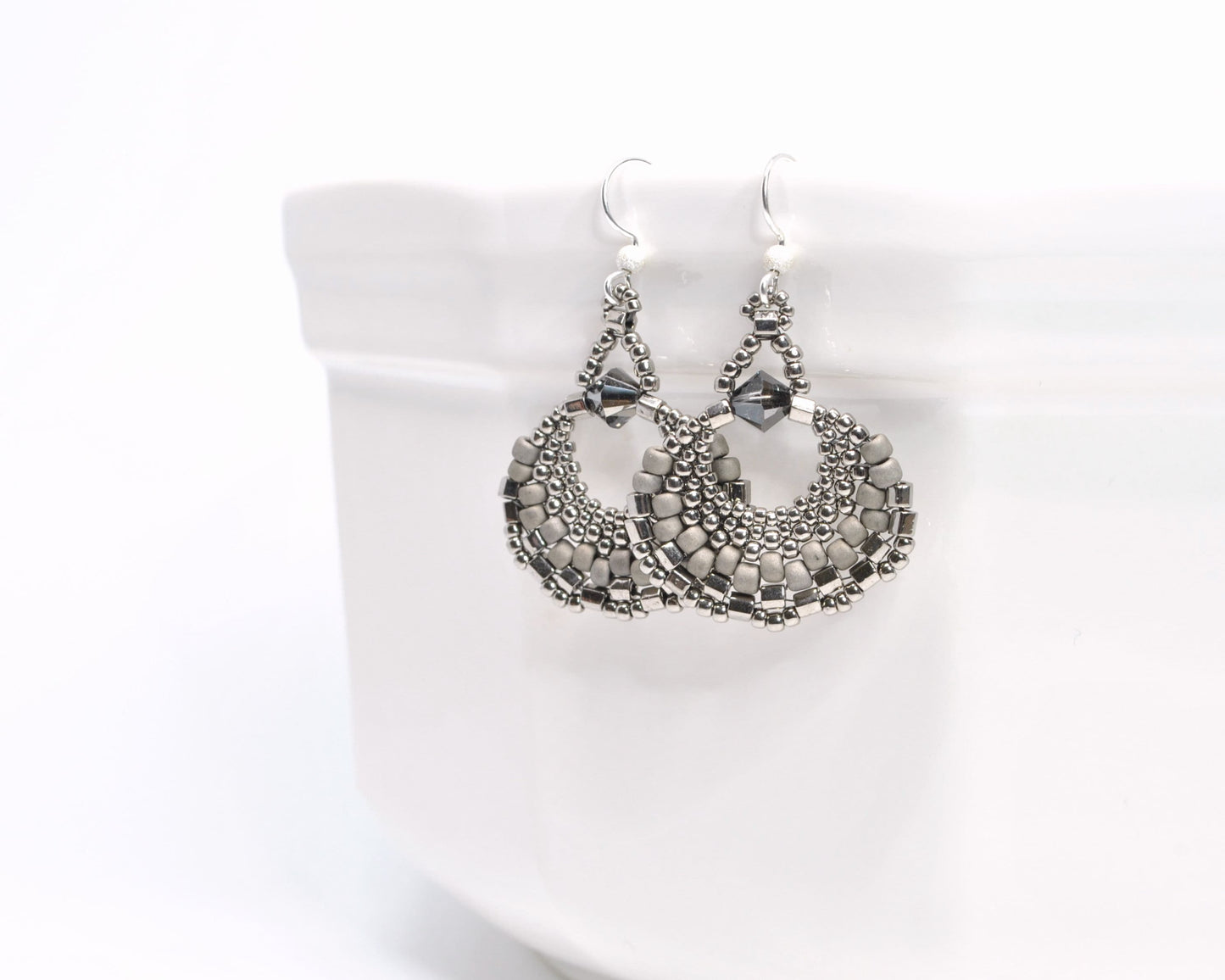 dark silver metallic fan earrings