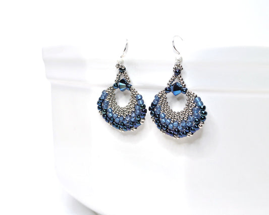 metallic navy blue and silver statement earrings