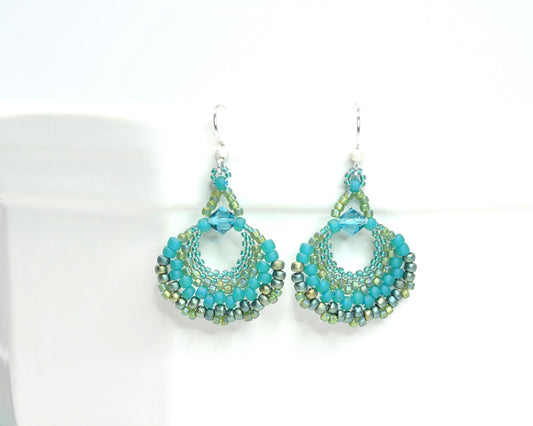 teal green fan earrings