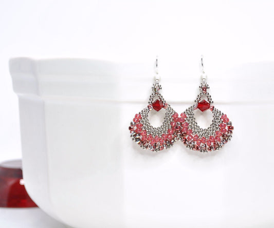 red beaded fan earrings