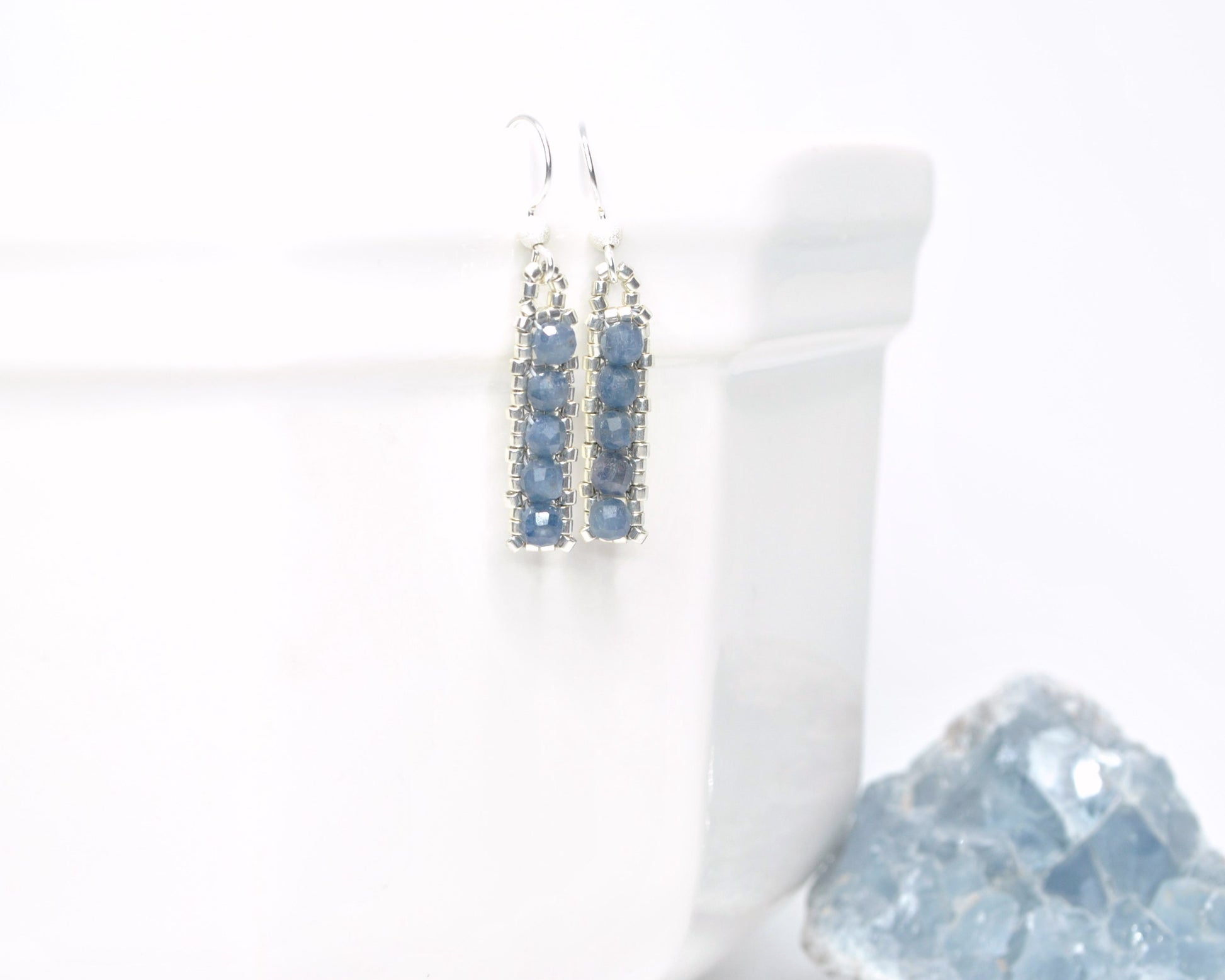 sapphire gemstone earrings . september birthday gift . blue sapphire and silver beaded earrings . dainty earrings . nickel free . beaded