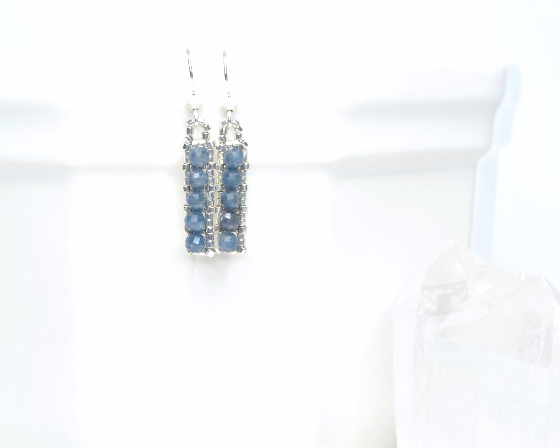 sapphire gemstone earrings . september birthday gift . blue sapphire and silver beaded earrings . dainty earrings . nickel free . beaded