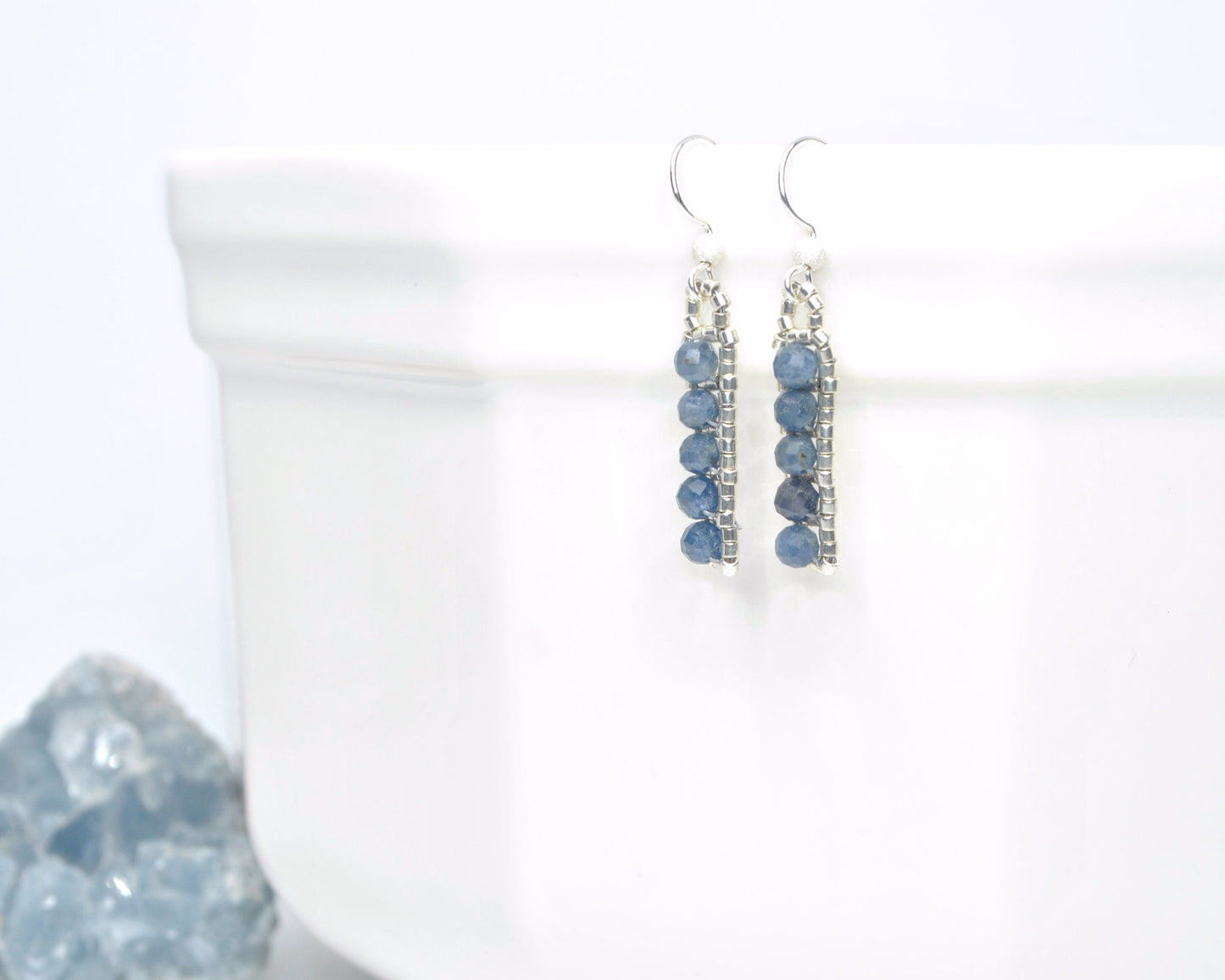 sapphire gemstone earrings . september birthday gift . blue sapphire and silver beaded earrings . dainty earrings . nickel free . beaded