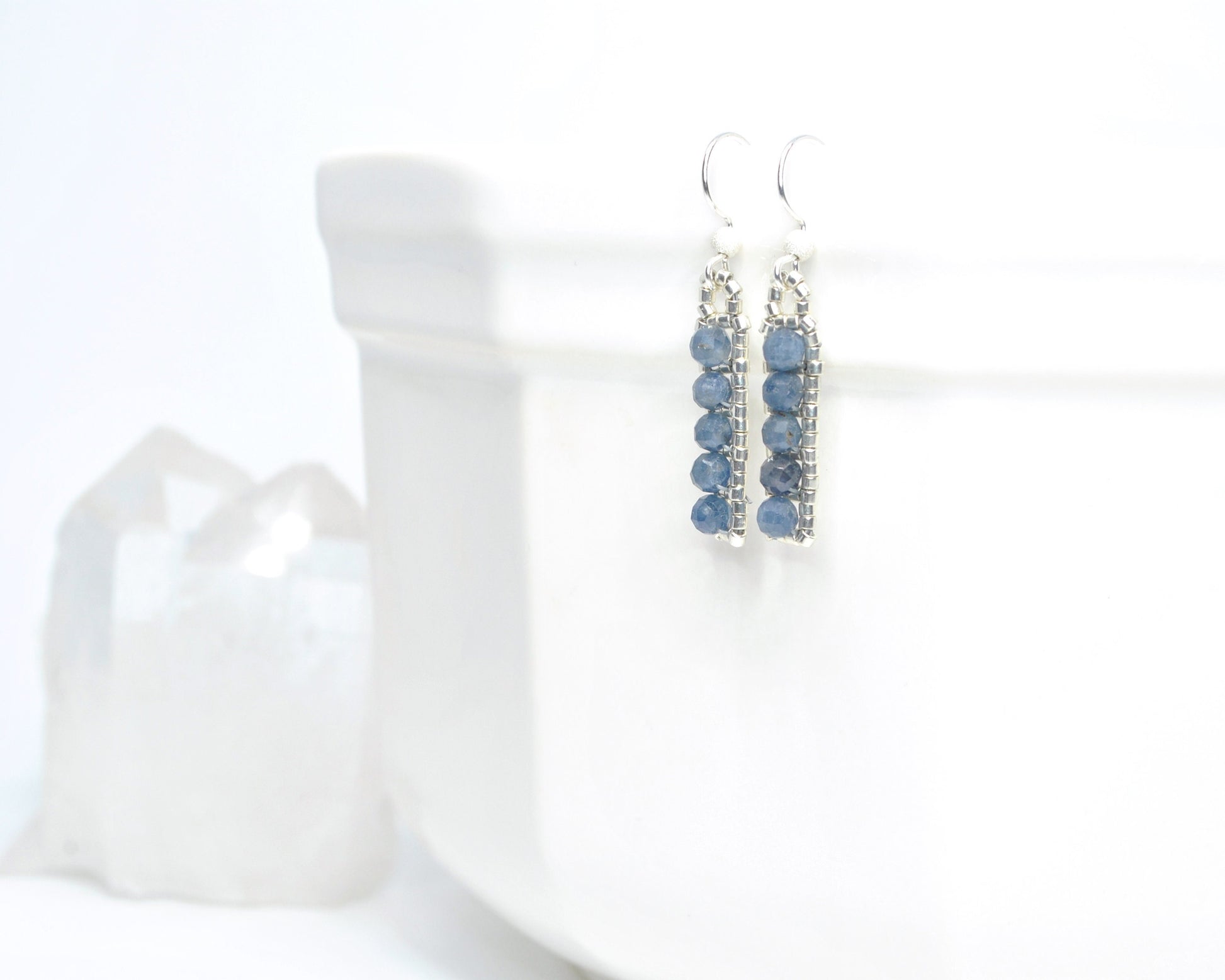 sapphire gemstone earrings . september birthday gift . blue sapphire and silver beaded earrings . dainty earrings . nickel free . beaded