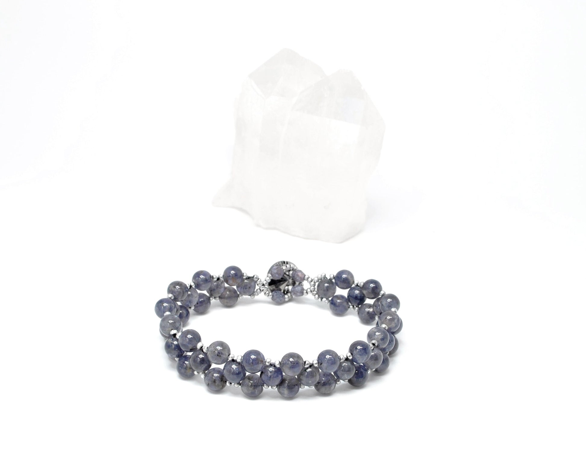 iolite gemstone bracelet . silver accents . beaded gemstone bracelet . gray blue gemstone beaded bracelet . gemstone jewelry . gift