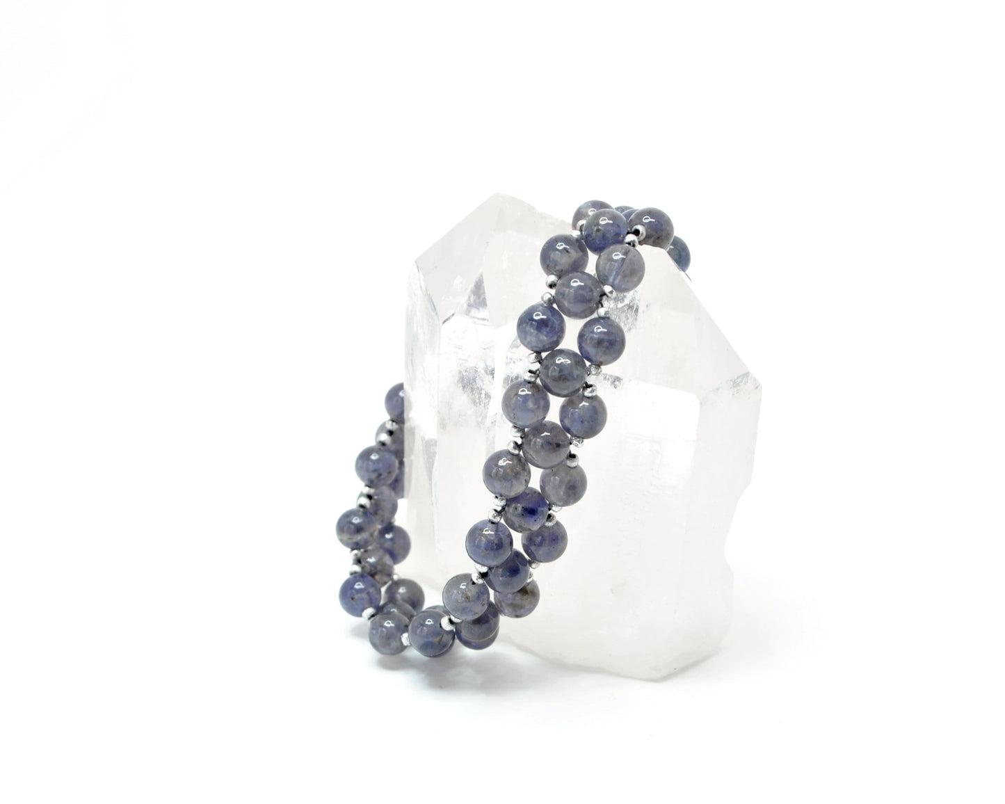 iolite gemstone bracelet . silver accents . beaded gemstone bracelet . gray blue gemstone beaded bracelet . gemstone jewelry . gift