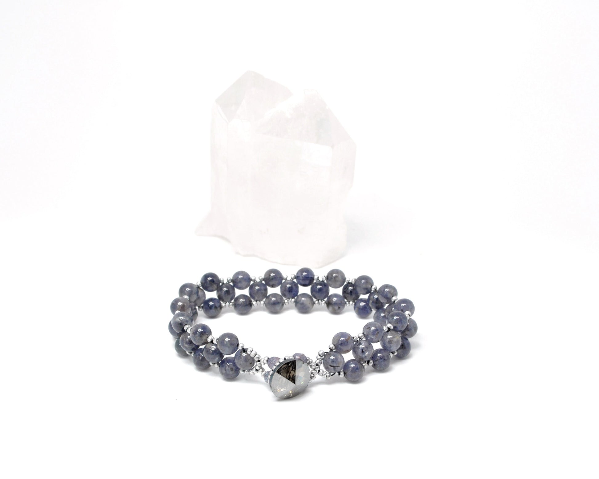 iolite gemstone bracelet . silver accents . beaded gemstone bracelet . gray blue gemstone beaded bracelet . gemstone jewelry . gift