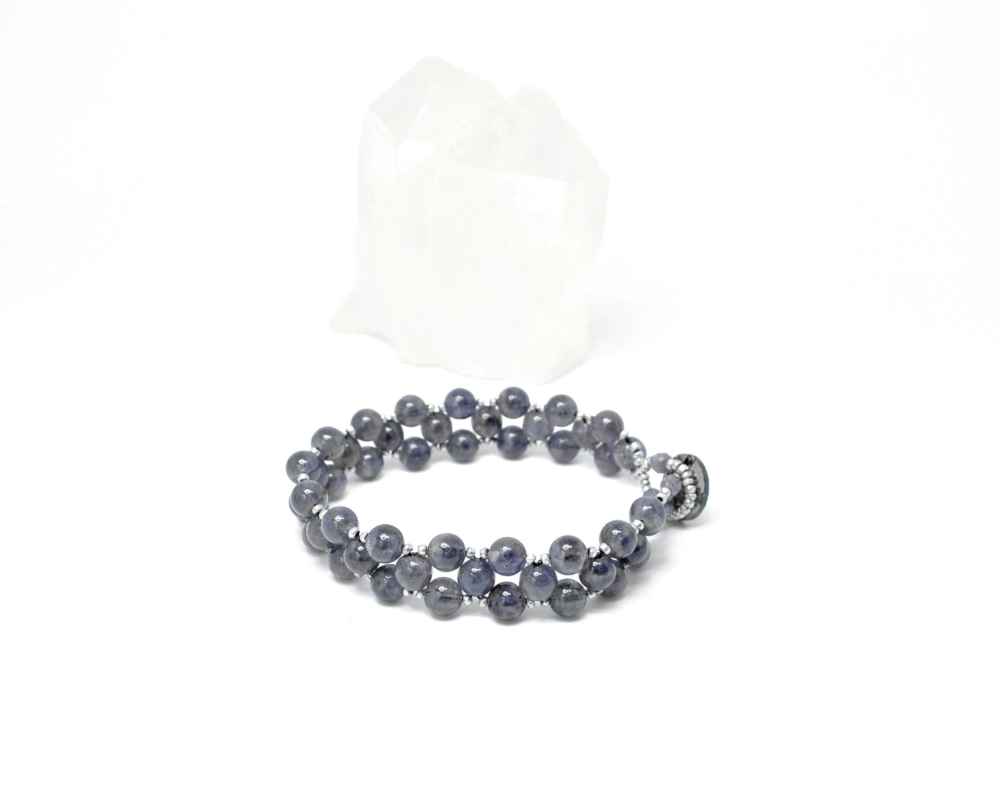 iolite gemstone bracelet . silver accents . beaded gemstone bracelet . gray blue gemstone beaded bracelet . gemstone jewelry . gift