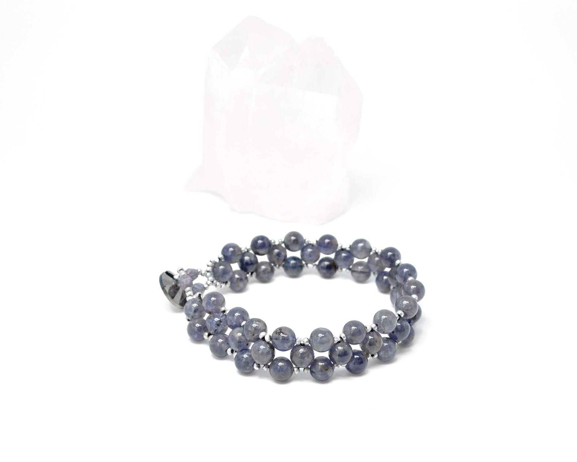 iolite gemstone bracelet . silver accents . beaded gemstone bracelet . gray blue gemstone beaded bracelet . gemstone jewelry . gift