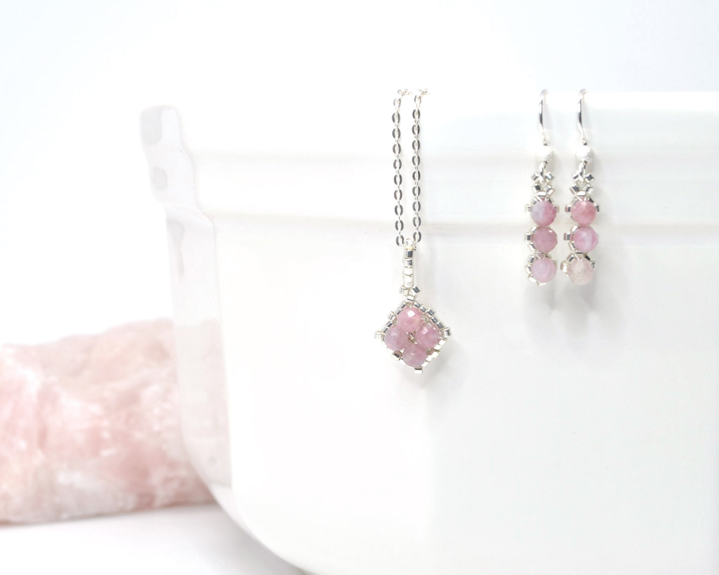 pink tourmaline gemstone pendant necklace . tiny pink gemstone pendants . pink tourmaline necklace . pink pendant . nickel free jewelry