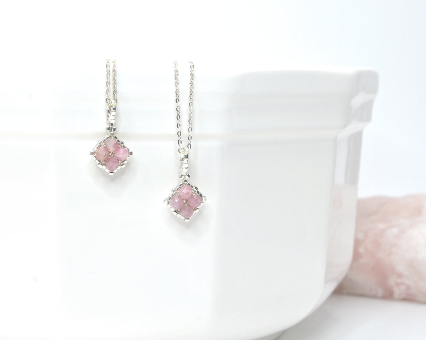 pink tourmaline gemstone pendant necklace . tiny pink gemstone pendants . pink tourmaline necklace . pink pendant . nickel free jewelry