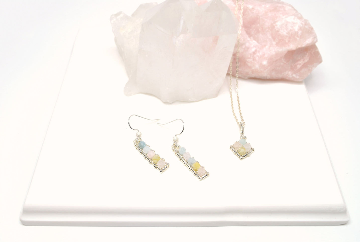 beryl pastel gemstone jewelry set . earrings and pendant . pastel jewelry . mothers day gift . pastel earrings . pastel pendant .