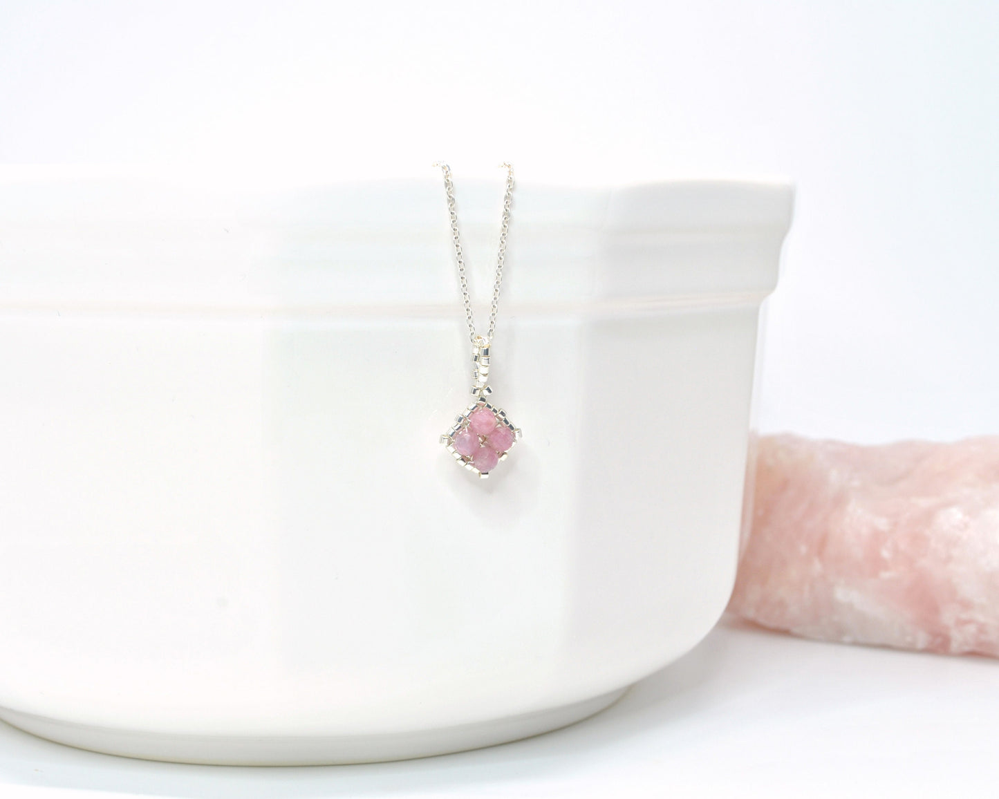 pink tourmaline gemstone pendant necklace . tiny pink gemstone pendants . pink tourmaline necklace . pink pendant . nickel free jewelry