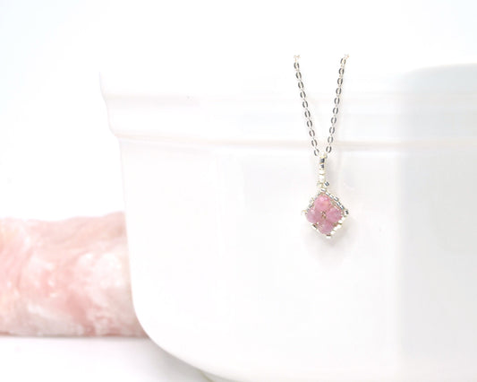 pink tourmaline gemstone pendant necklace . tiny pink gemstone pendants . pink tourmaline necklace . pink pendant . nickel free jewelry