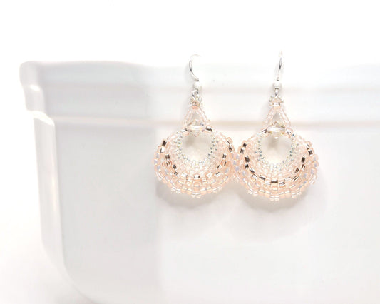 pastel pink delicate beaded fan earrings