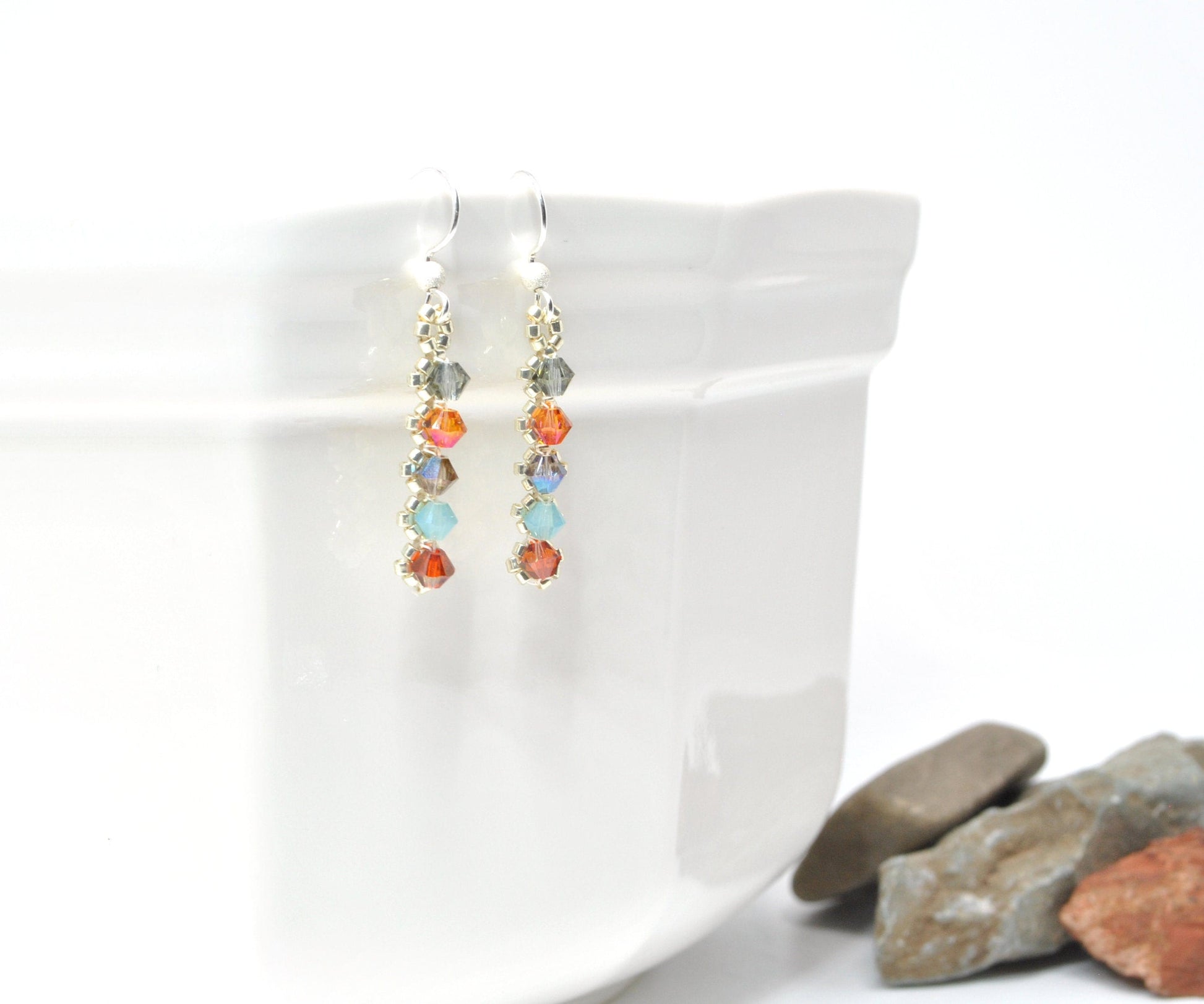 glacier national park . delicate drop earrings . nickel free . montana gift . turquoise, orange, red, bronze, gold . national park gift