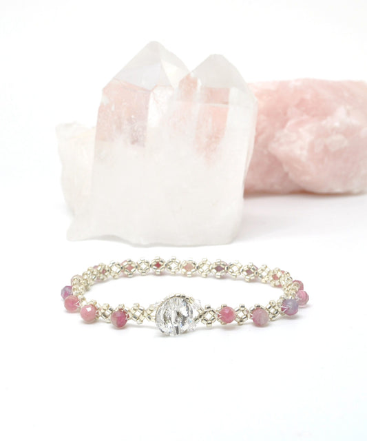 pink tourmaline delicate beaded bracelet . pink tourmaline gemstone . dainty bracelet . pink gemstone . delicate pink gemstone bracelet