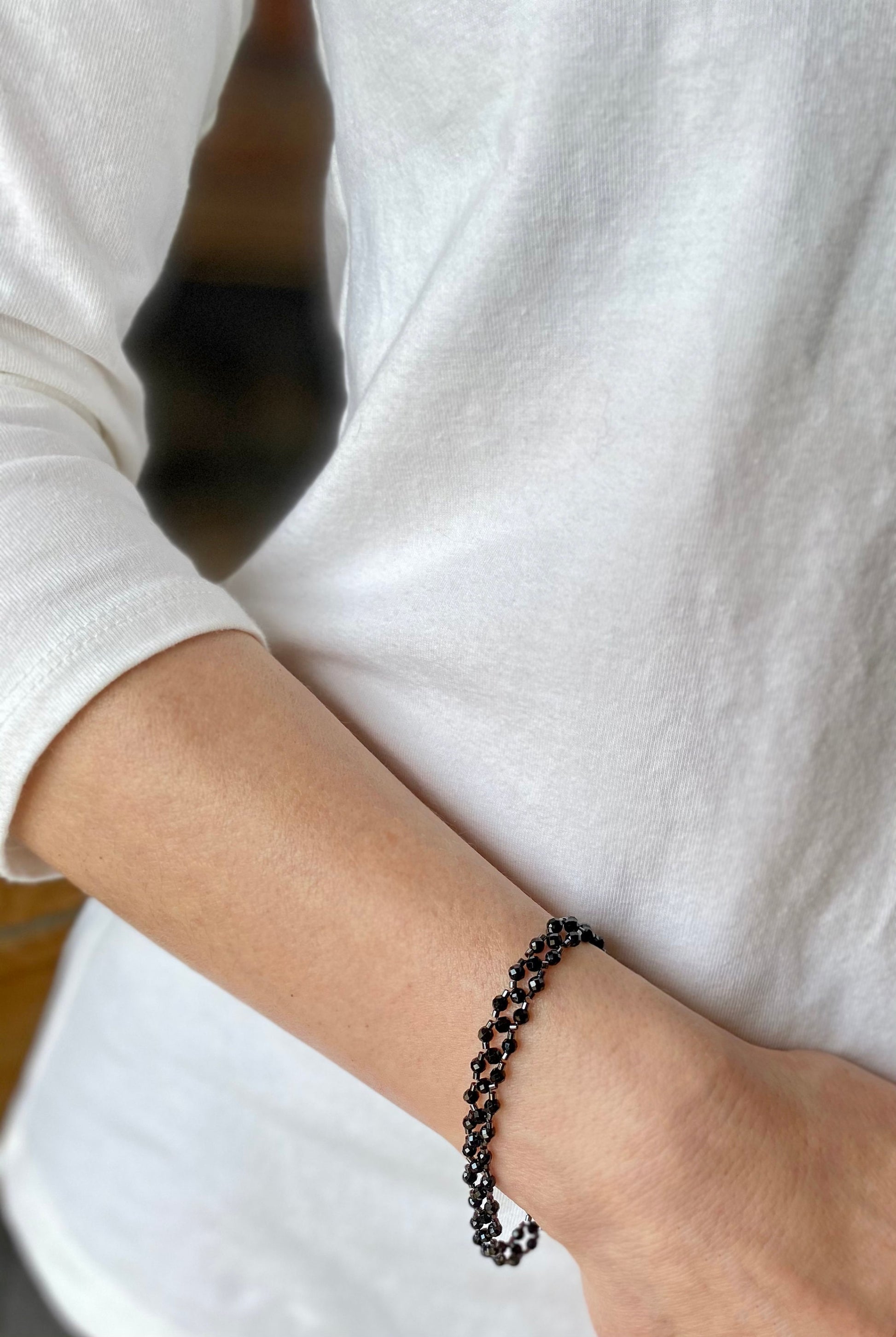 black tourmaline delicate beaded bracelet . gemstone jewelry . tourmaline jewelry . black gemstone bracelet . dainty gemstone jewelry . gift