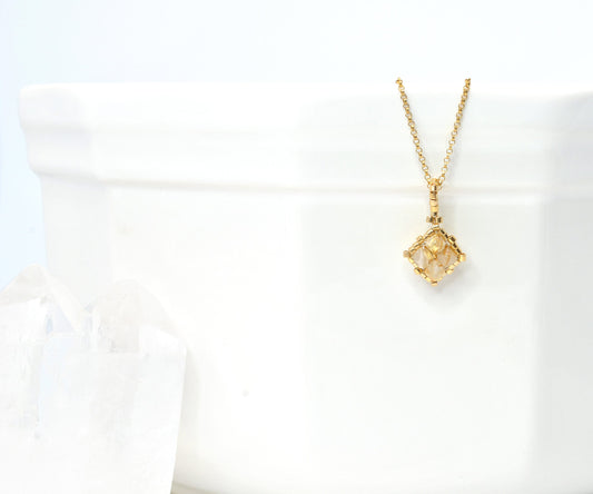 gold rutilated quartz gemstone pendant. gold gemstone necklace . 24k gold . handmade jewelry . nickel free jewelry . dainty necklace