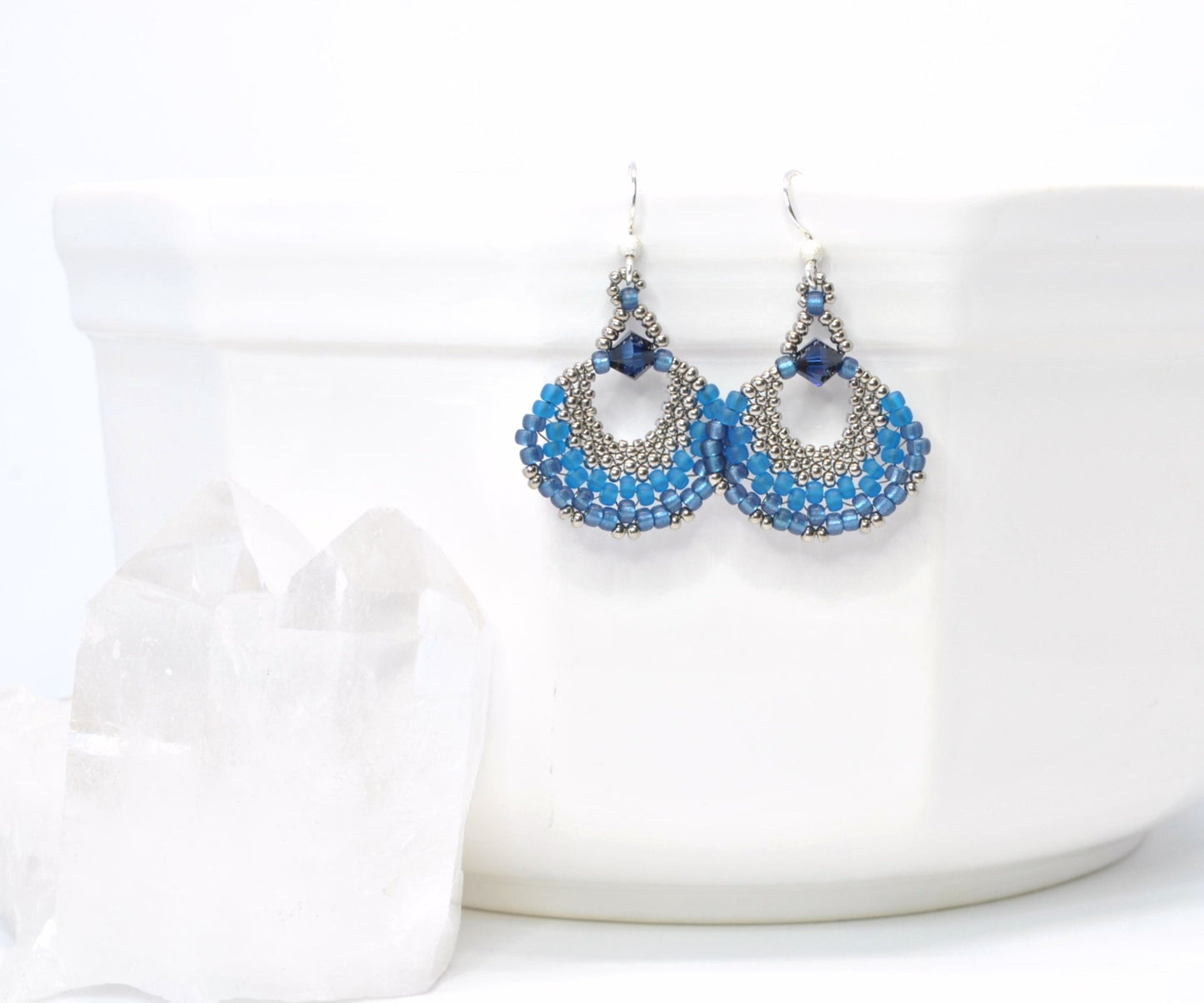 cobalt blue and silver fan earrings