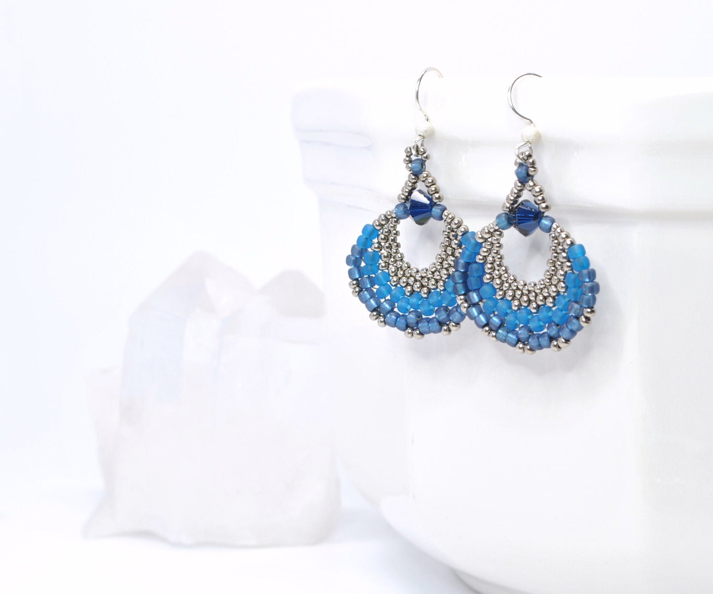 cobalt blue and silver fan earrings