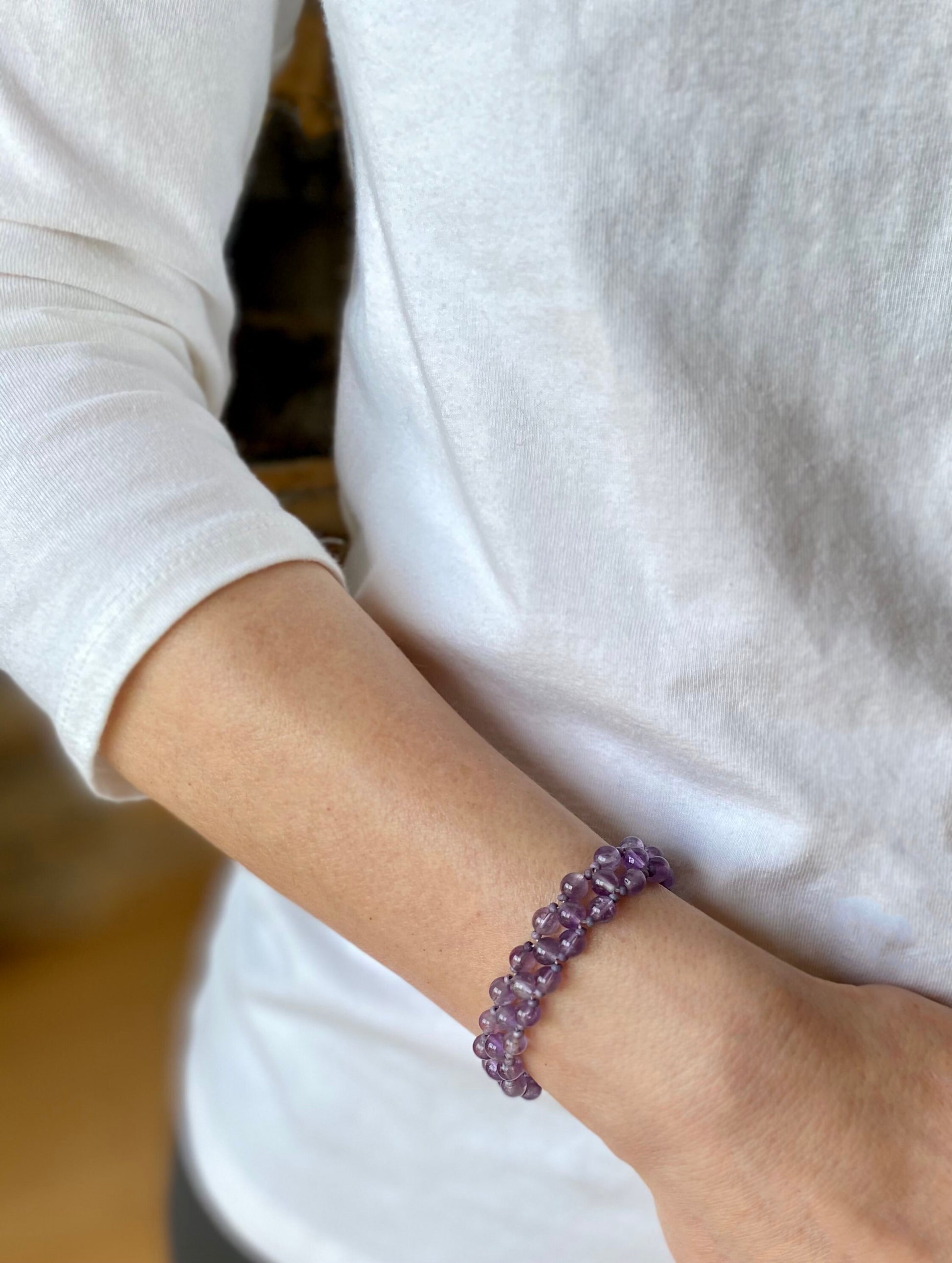 amethyst gemstone beaded bracelet . handmade gemstone bracelet . february birthstone bracelet . birthday gift . amethyst bracelet .