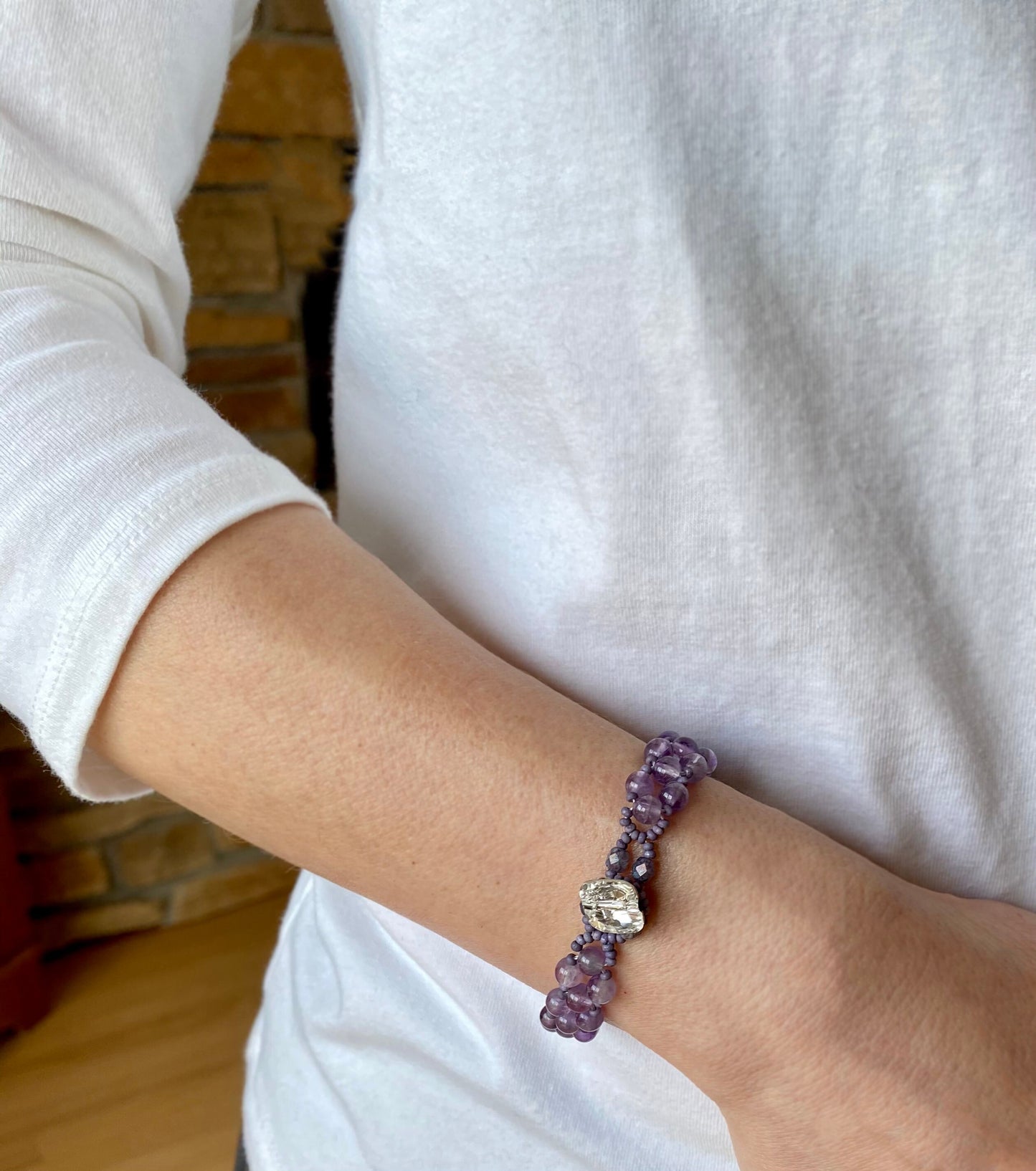 amethyst gemstone beaded bracelet . handmade gemstone bracelet . february birthstone bracelet . birthday gift . amethyst bracelet .